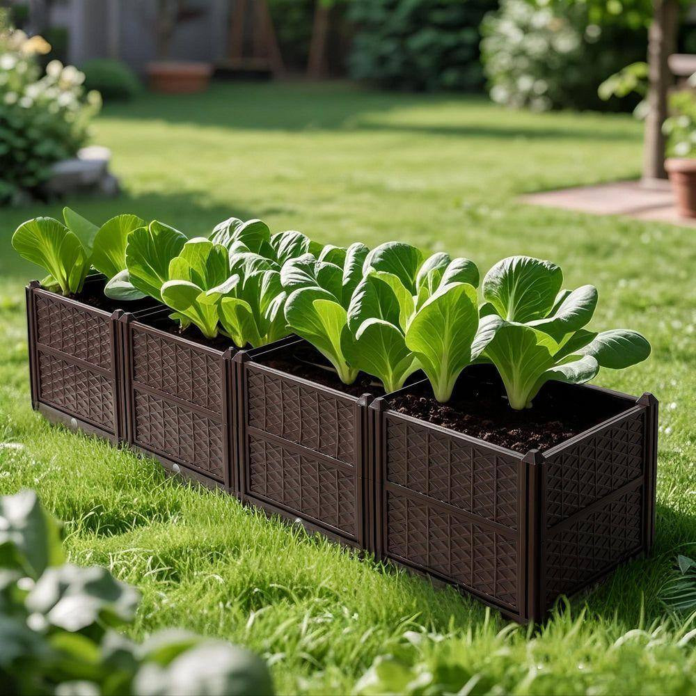 62.8 In. L Coffee Plastic Material Rectangle Indoor/Outdoor Planting Box with Planting Kit (1-Pack)