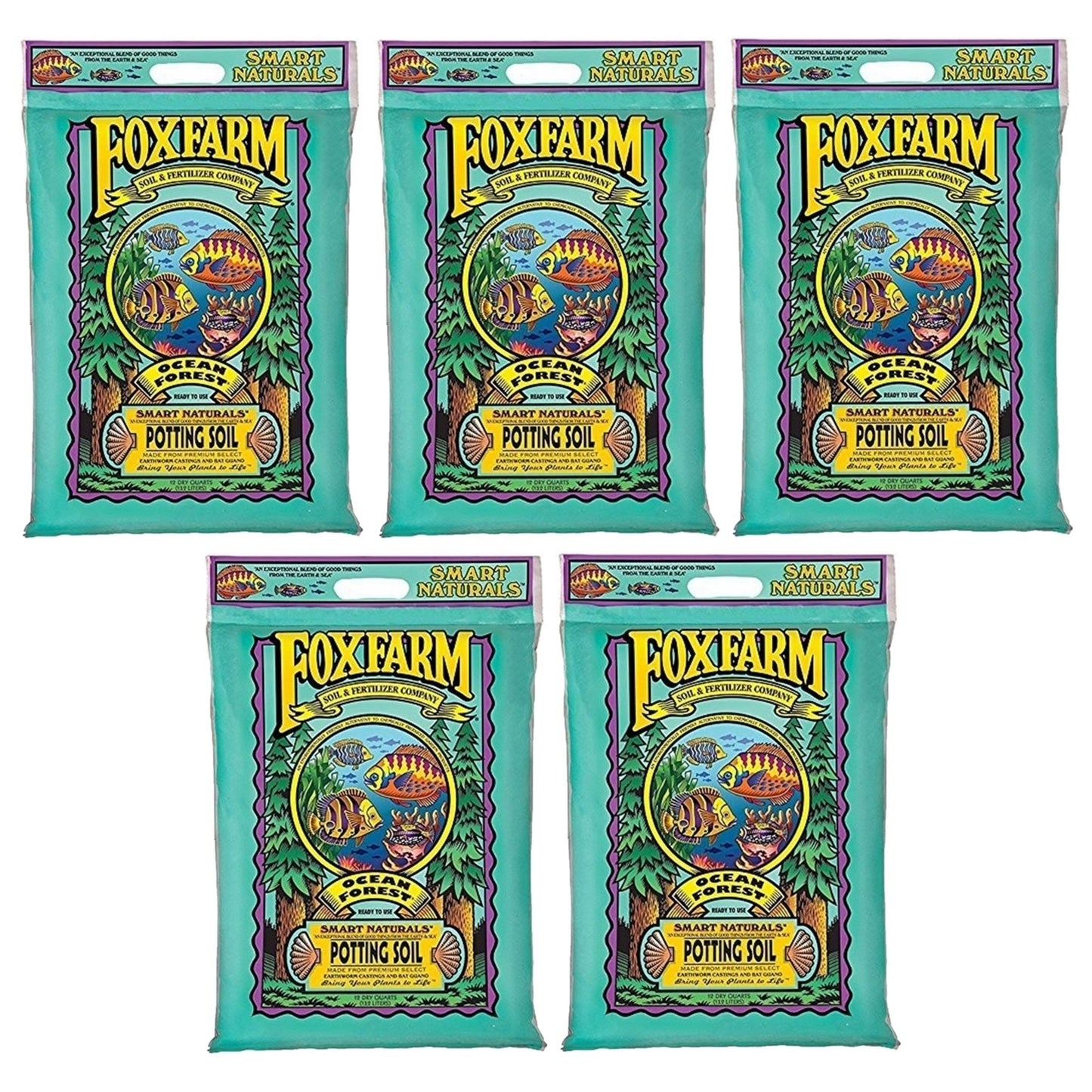 Foxfarm Ocean Forest Potting Soil to Retain Excess Moisture, 12Qt (5 Pack)