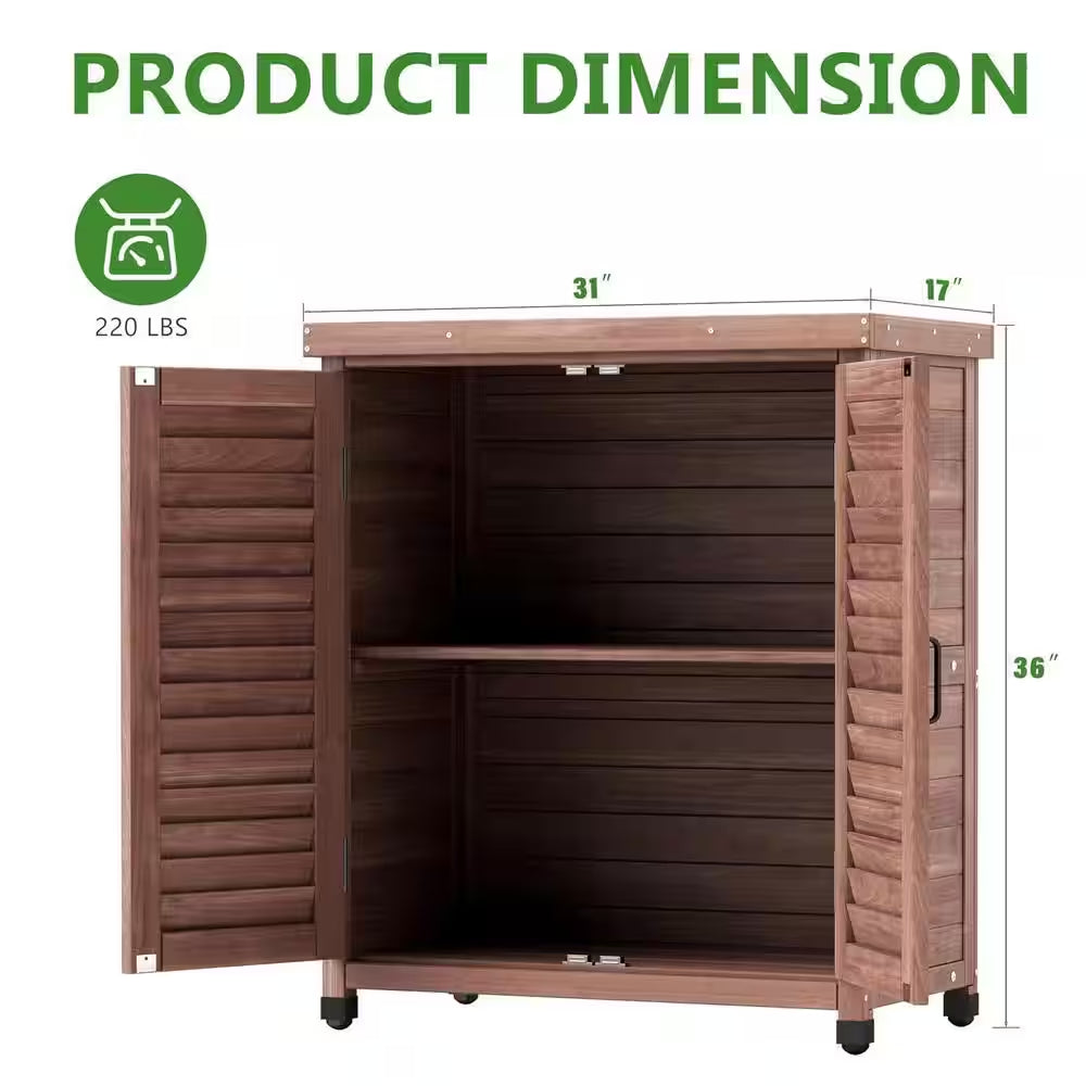 Outdoor Storage Cabinet, Potting Bench Table with Metal Top, Wooden Patio Furniture, Garden Workstation, Brown