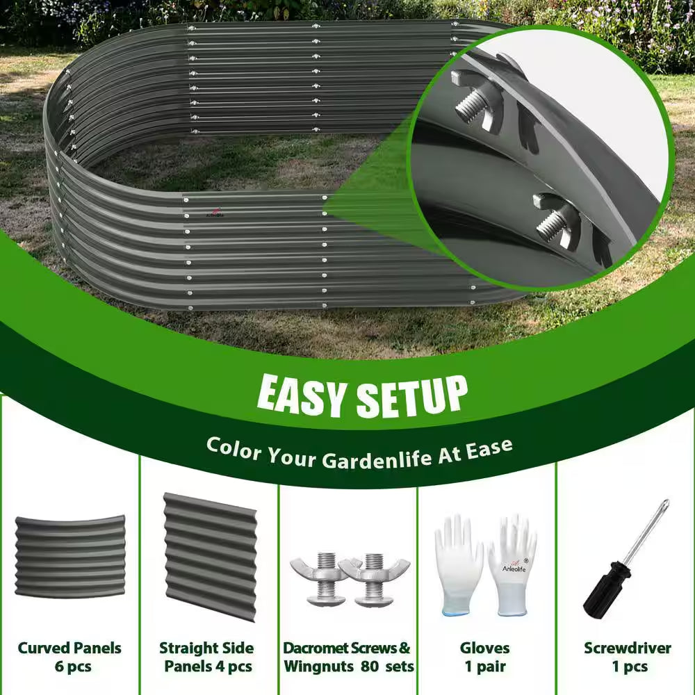 6X3X2Ft Metal Oval Outdoor Raised Garden Bed for Planting Vegetables Flowers Herb, Gray
