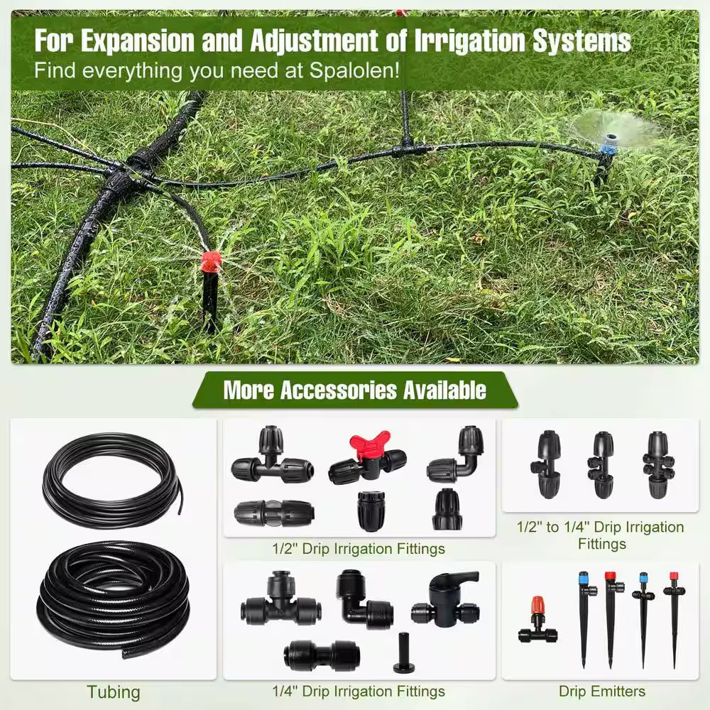 100 Ft. 1/4 In. Drip Irrigation Tubing with 10 Pack Push-To-Connect Tee Fittings for Garden Watering System