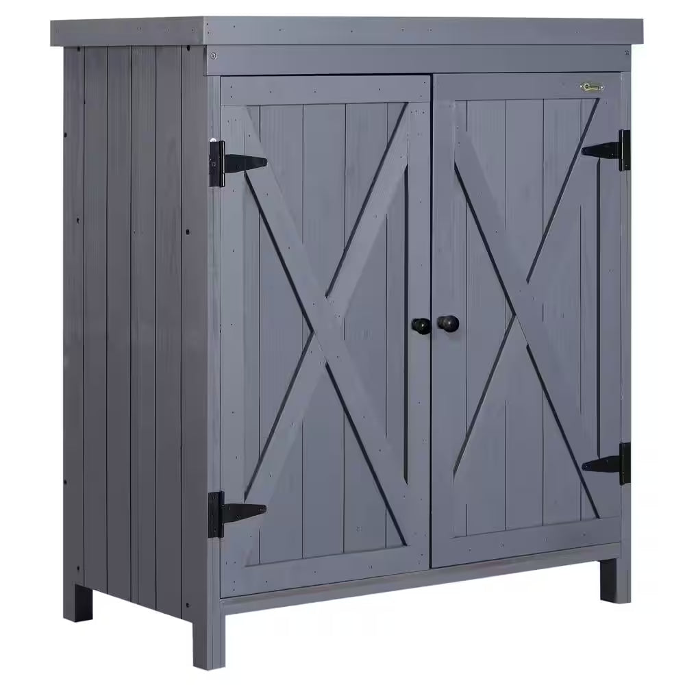 36 In. L X 18 In. W X 36 In. H Garden Storage Cabinet Outdoor Tool Shed Galvanized Top and 2-Shelves for Yard Tools Gray