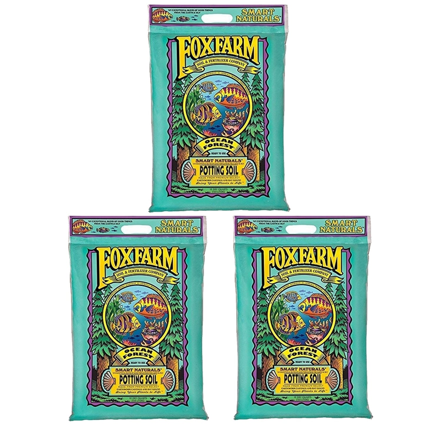 Foxfarm Ocean Forest Potting Soil to Retain Excess Moisture, 12Qt (3 Pack)