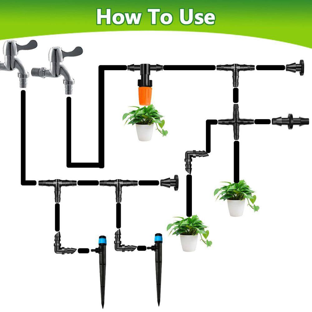 280-Piece Drip Irrigation Fittings Kit for 1/4 In. Tubing, Includes Nozzles, Tees, Couplings, Elbows, Plugs, Crosses