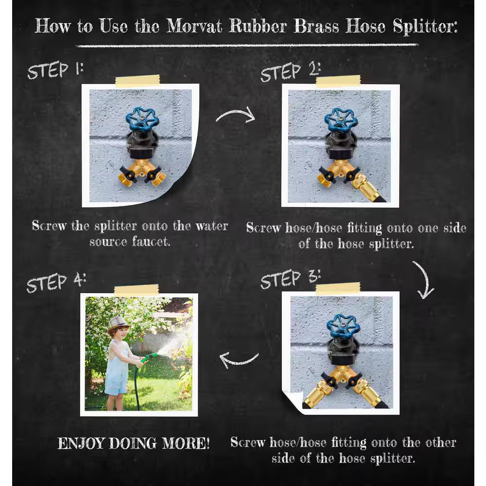 Heavy-Duty Brass and Rubber 2 Way Garden Hose Y Splitter