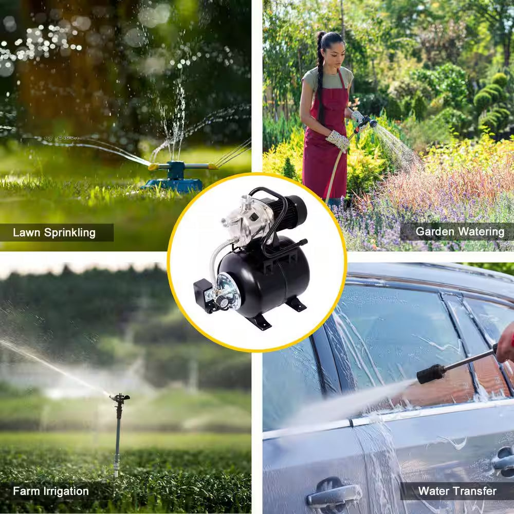 1.6 HP Submersible Fountain Irrigation Pump in Black with Pressure Tank