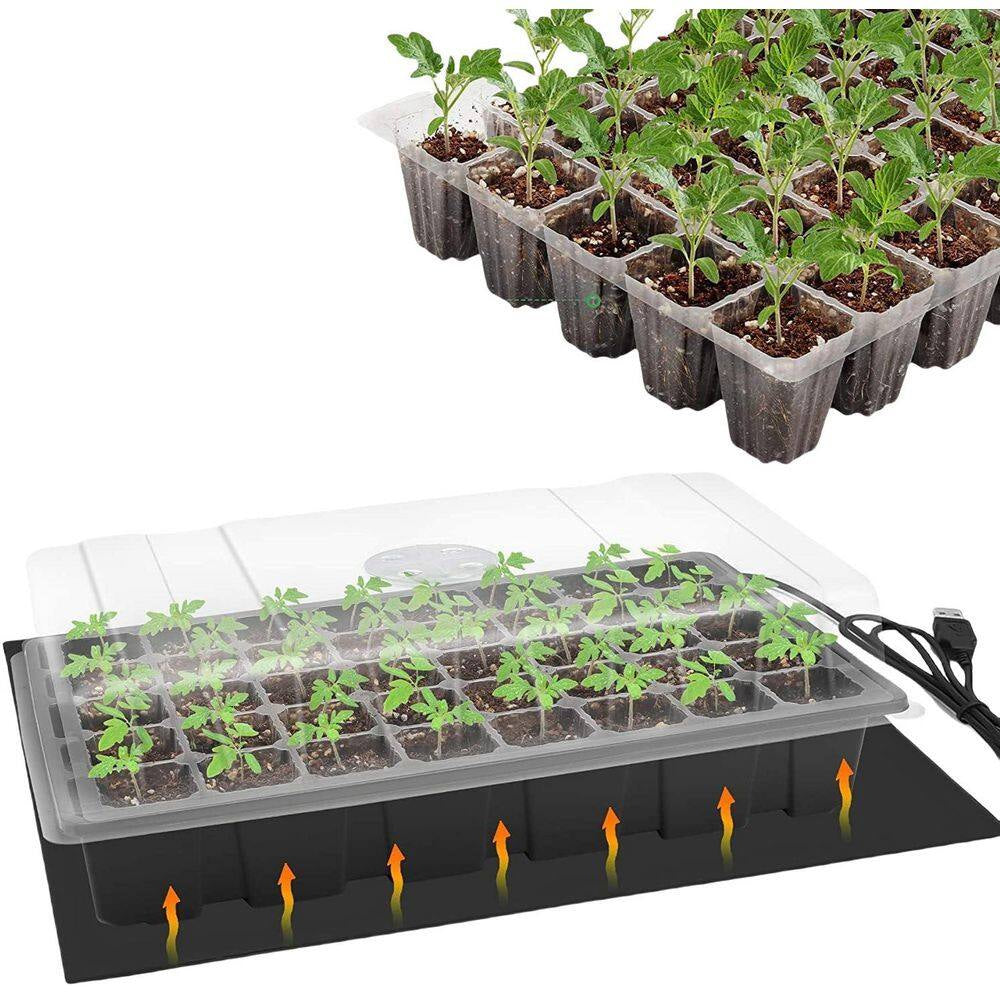 5-Pack 14 In. X 9.84 In. X 5.11 In. Outdoor Black Plastic Seed Starter Tray Kit with Humidity Vented Domes and Base
