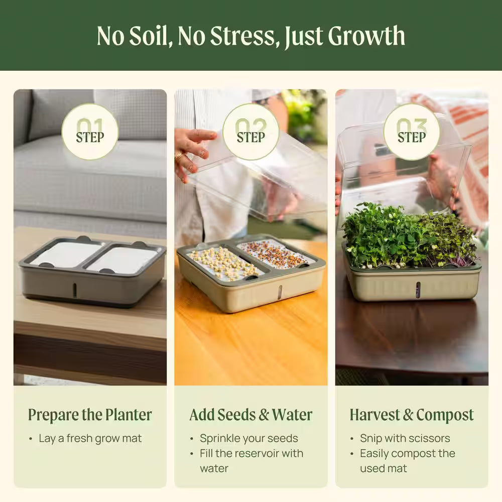 10 In. L X 10 In. W X 8.89 In. H Plastic Self-Watering Microgreens Grow Kit with Capillary Grow Mats in Fog Gray