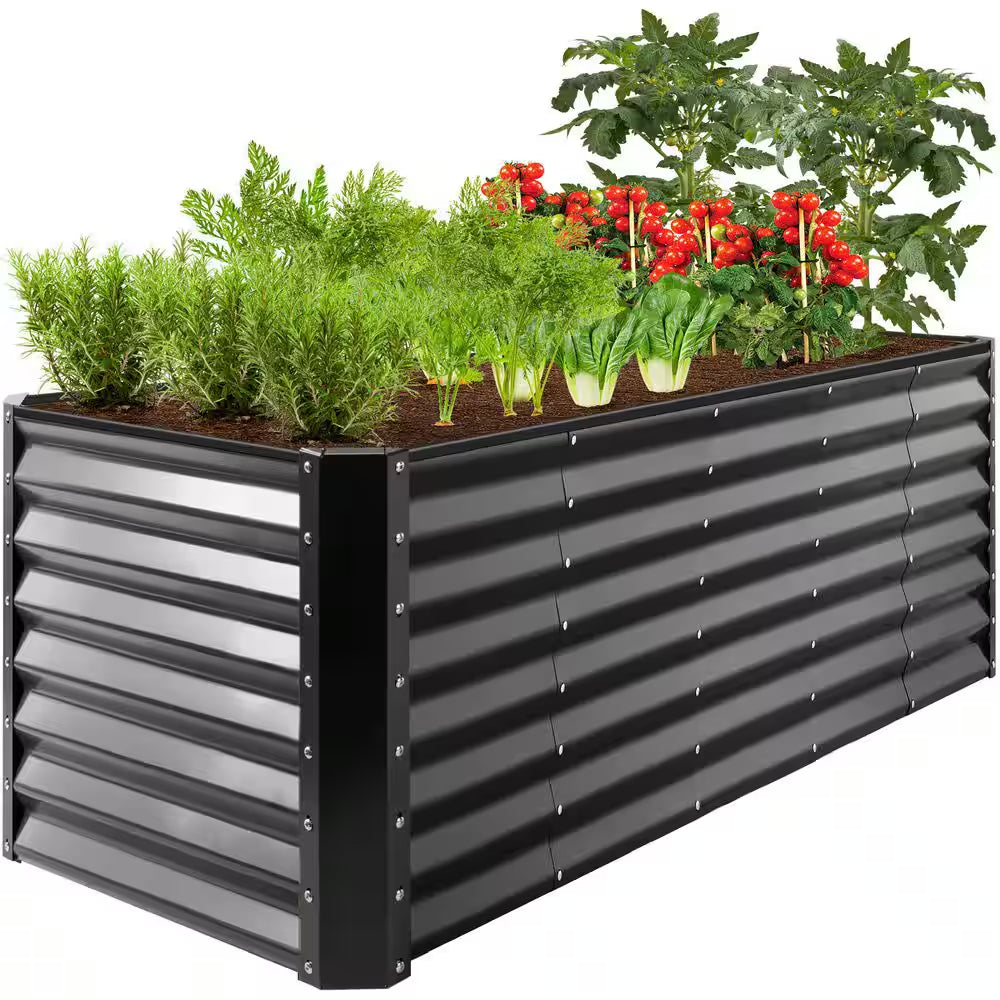 8 Ft. X 2 Ft. X 2 Ft. Gray Rectangular Steel Raised Garden Bed Planter Box for Vegetables, Flowers, Herbs
