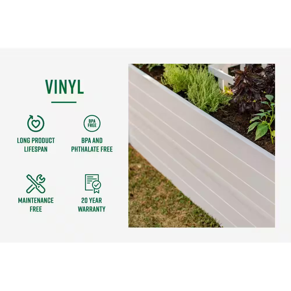 Classic 48"L X 48"W X 11"H Vinyl Raised Garden Bed, White, VT17108