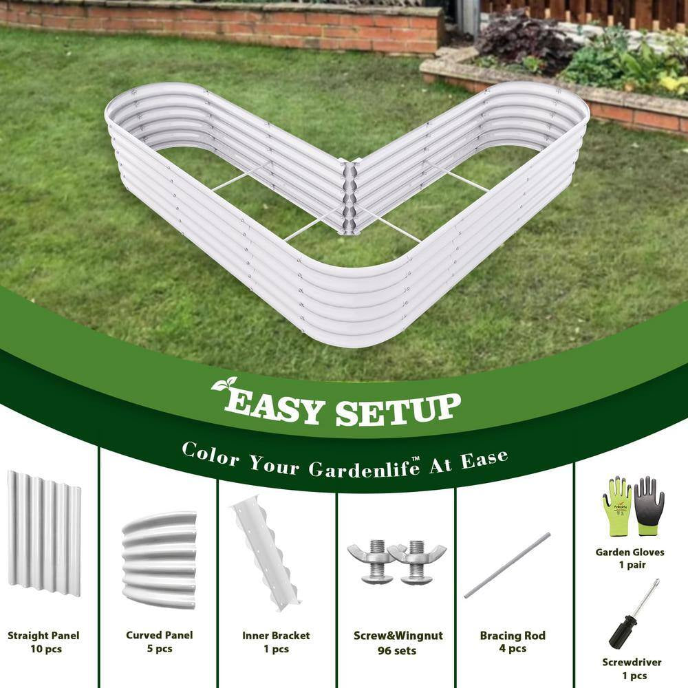81 In. Heart-Shaped White Metal Planter Box Raised Garden Bed for Planting Vegetables Flowers