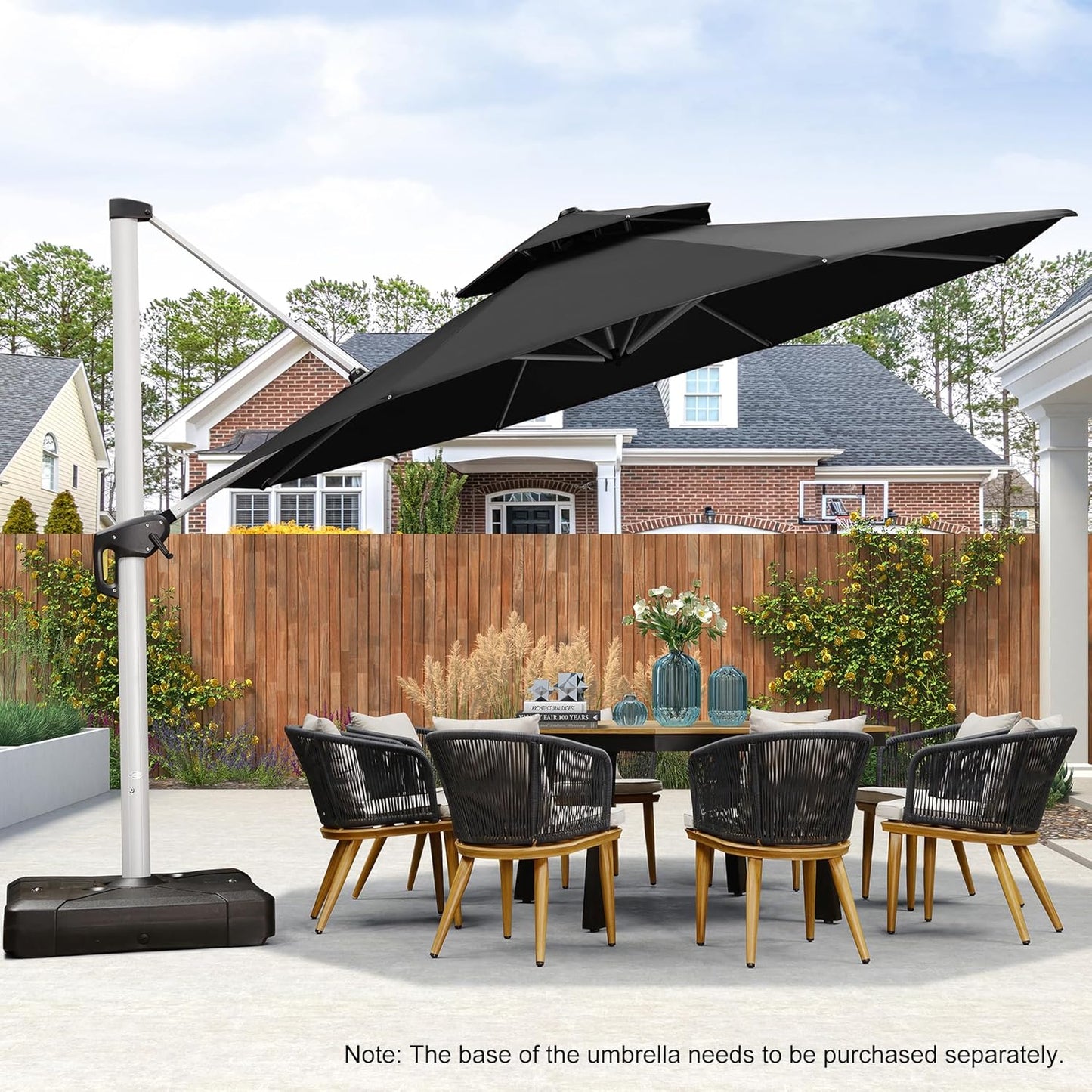 13 Feet Double Top round Deluxe Patio Umbrella Offset Hanging Umbrella Outdoor Market Umbrella Garden Umbrella, Black