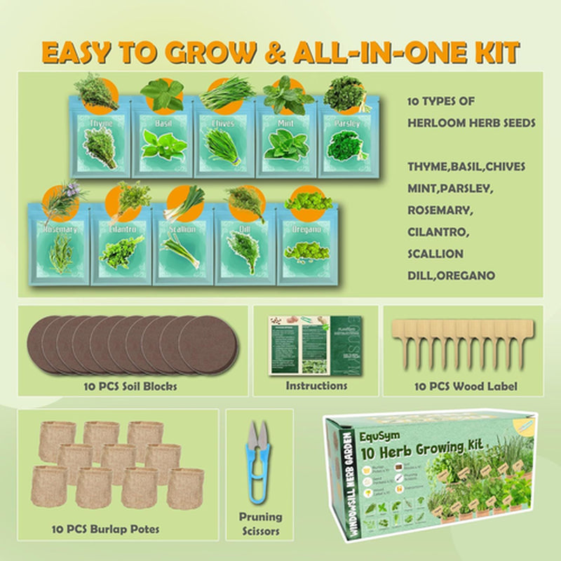 10 Herb Window Garden Kit Indoor - Seeds for & 10 Herb Kit