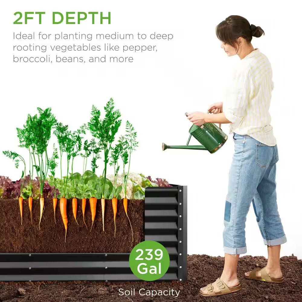 8 Ft. X 2 Ft. X 2 Ft. Gray Rectangular Steel Raised Garden Bed Planter Box for Vegetables, Flowers, Herbs