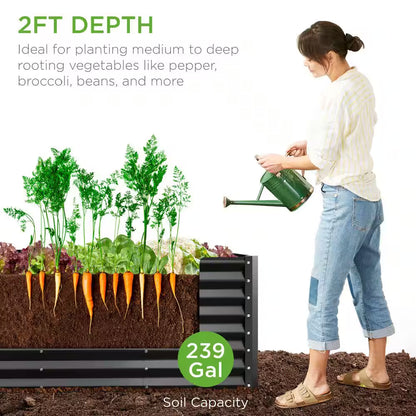 8 Ft. X 2 Ft. X 2 Ft. Gray Rectangular Steel Raised Garden Bed Planter Box for Vegetables, Flowers, Herbs