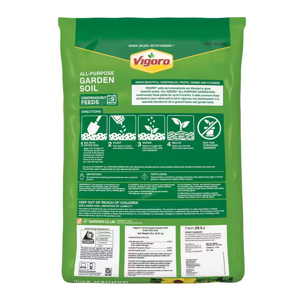 1 Cu. Ft. All Purpose Garden Soil for In-Ground Use for Fruits, Flowers, Vegetables and Herbs