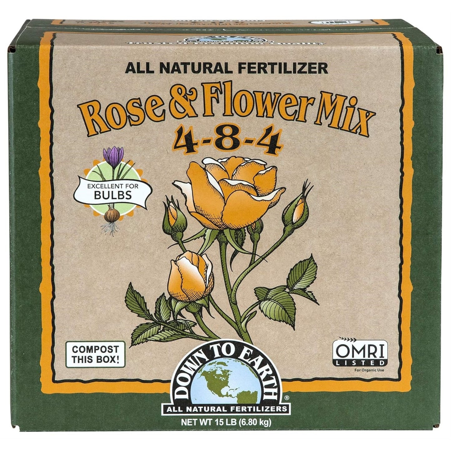 Down to Earth Organic Rose & Flower 4-8-4 All-Natural Fertilizer Mix, 15 Lbs