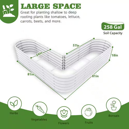 81 In. Heart-Shaped White Metal Planter Box Raised Garden Bed for Planting Vegetables Flowers