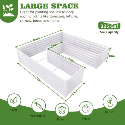 74 In. U-Shaped White Metal Planter Box Raised Garden Bed for Planting Vegetables Flowers