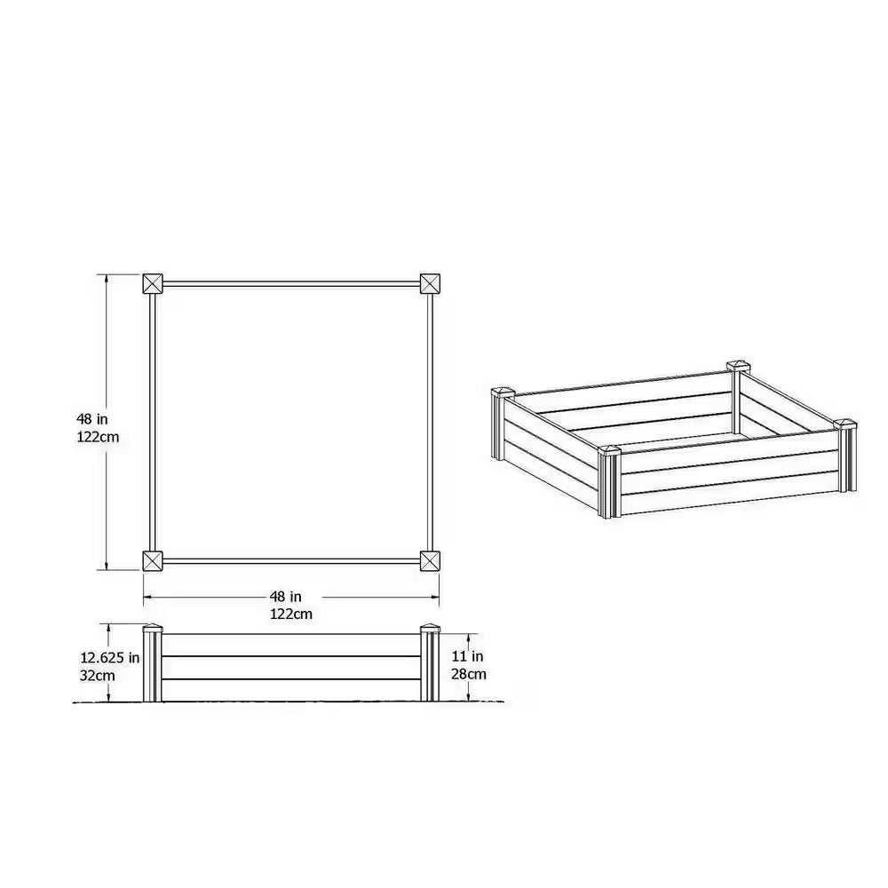 Classic 48"L X 48"W X 11"H Vinyl Raised Garden Bed, White, VT17108