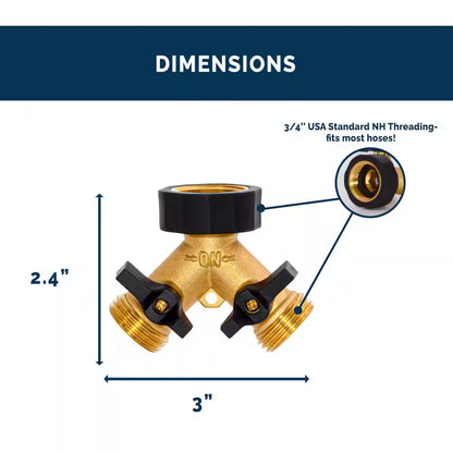 Heavy-Duty Brass and Rubber 2 Way Garden Hose Y Splitter