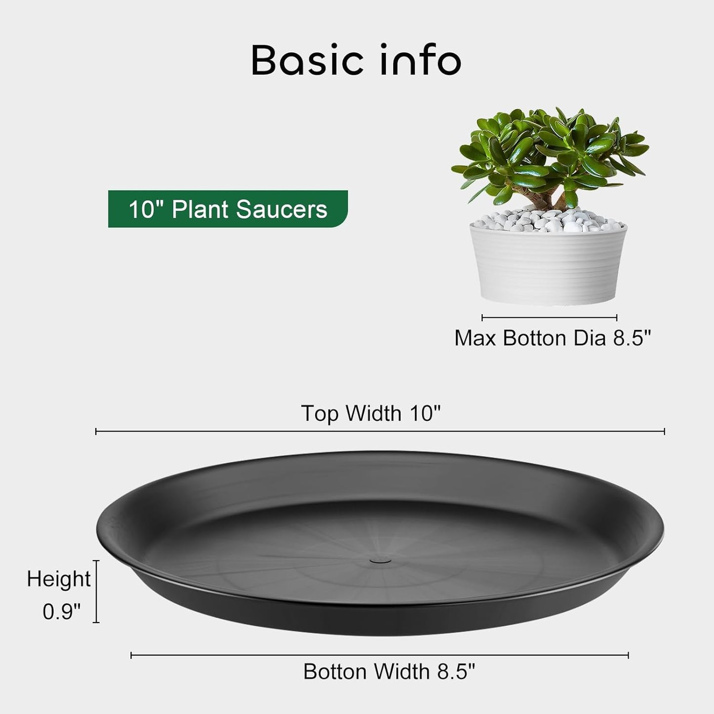 6 Packs 10.6 Inches Plant Saucer Plant Drip Trays, Plastic Plant Trays for Pots, Heavy Duty Pot Drip Trays for Indoors Outdoor Flower Planters, Black