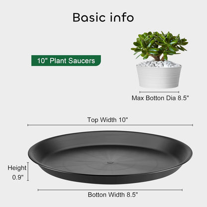 6 Packs 10.6 Inches Plant Saucer Plant Drip Trays, Plastic Plant Trays for Pots, Heavy Duty Pot Drip Trays for Indoors Outdoor Flower Planters, Black
