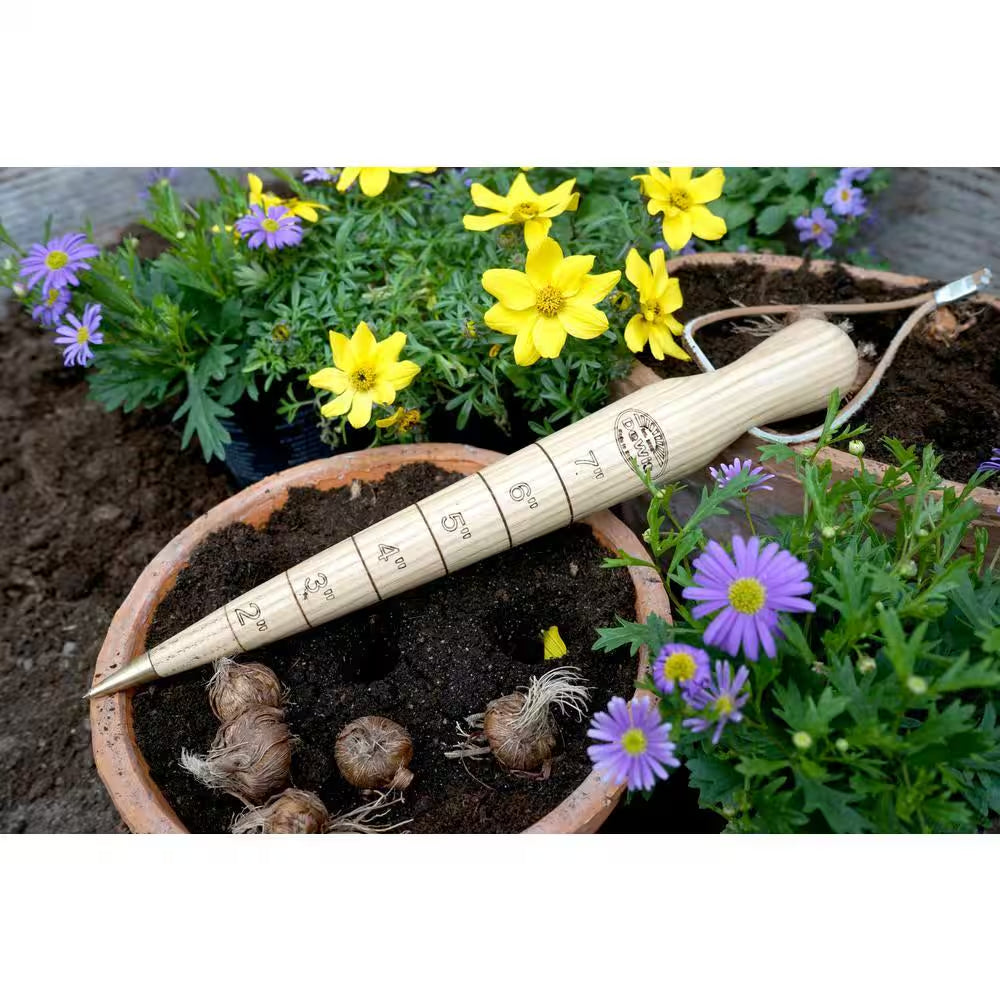 12 In. Wooden Dibber- Bulb Planter with Brass Tip