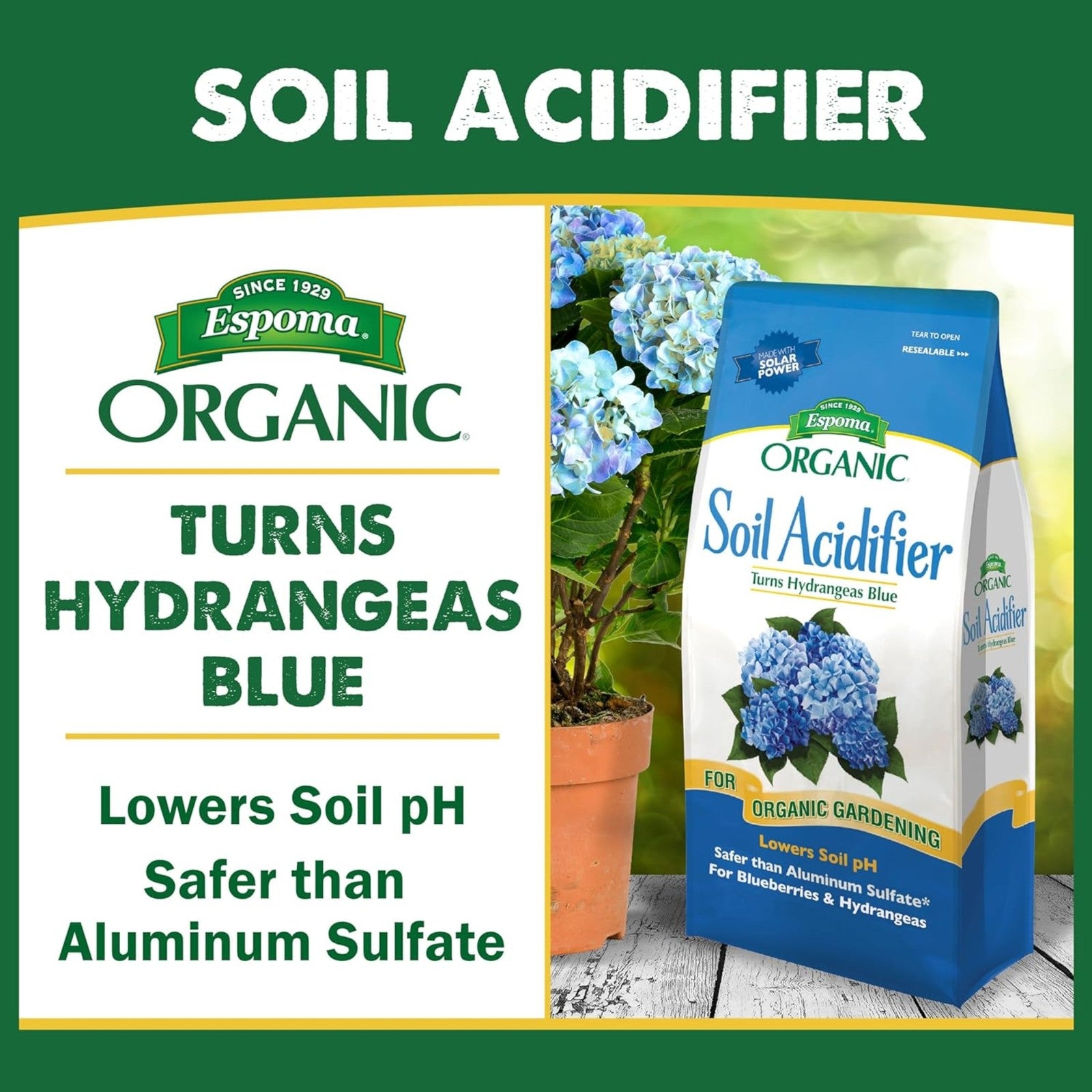 Espoma Organic Soil Acidifier – Lowers Soil Ph and Turns Hydrangeas Blue, 30Lbs