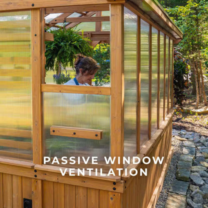 Bellerose 7.3 Ft. W X 14.75 Ft. L X 9.75 Ft. H All Cedar Greenhouse W/ Pergola and Temperature Activated Ventilation Fan