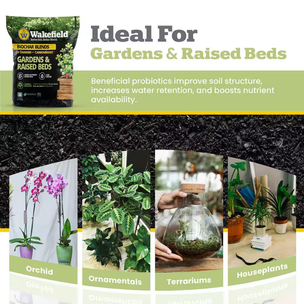 Biochar Blend with Carbonboost for Gardens and Raised Beds, Soil Amendment-4 Qt. Bags