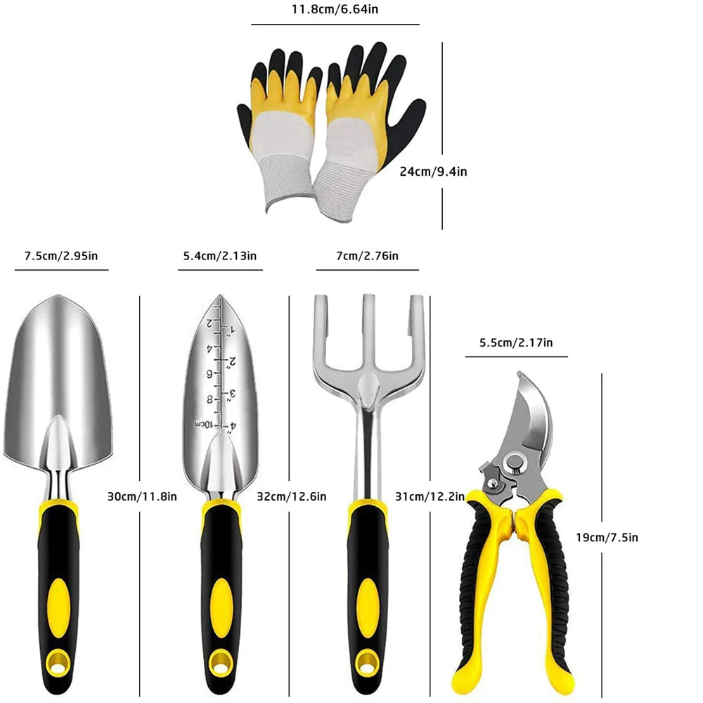 Garden Tools Set 5 Piece Floral Heavy Duty Gardening Tools with Pruning Shears / Hand Trowel / Transplanter / Hand Rake / Gardening Gloves