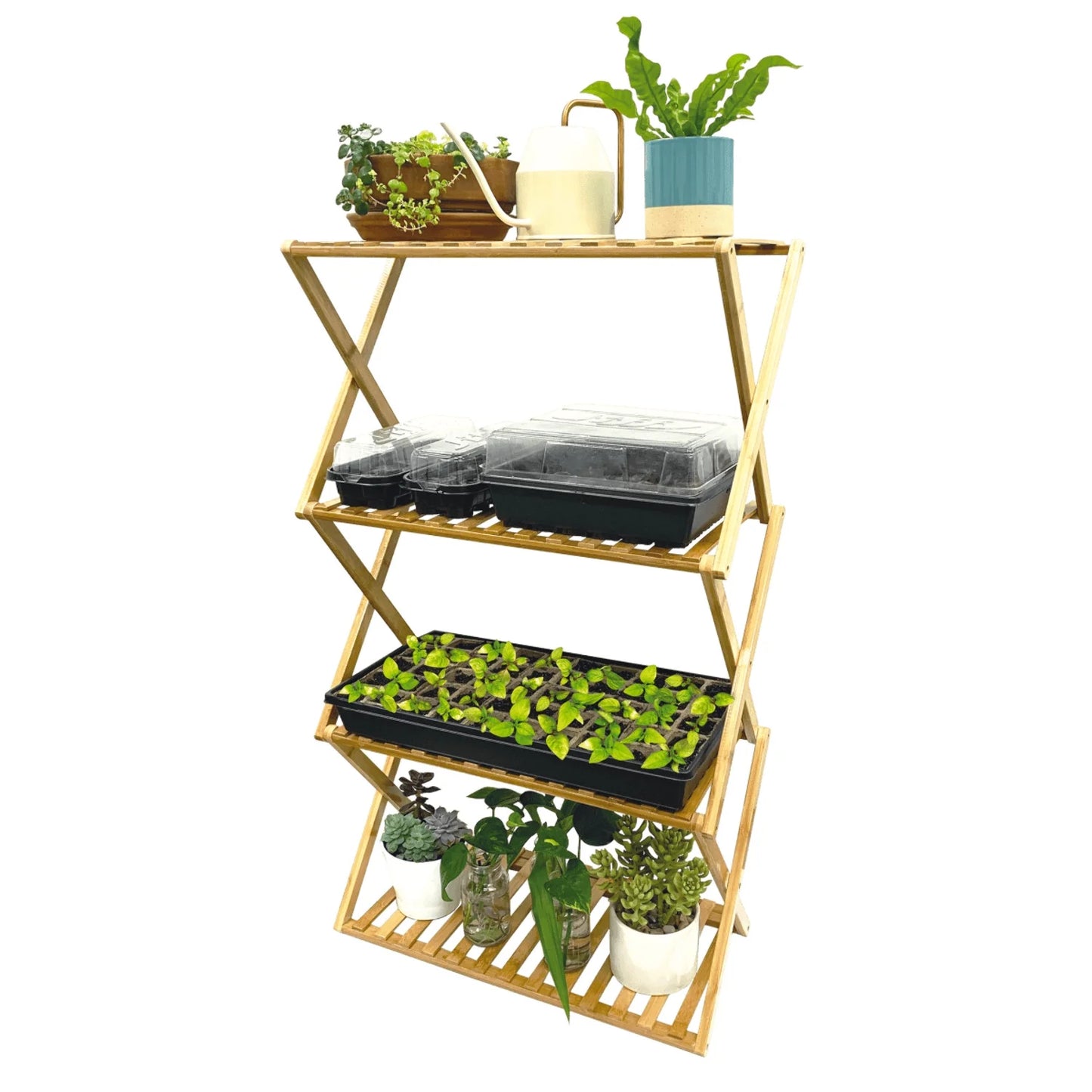 Indoor Multi-Tier Bamboo Plant Stand with Collapsible Design