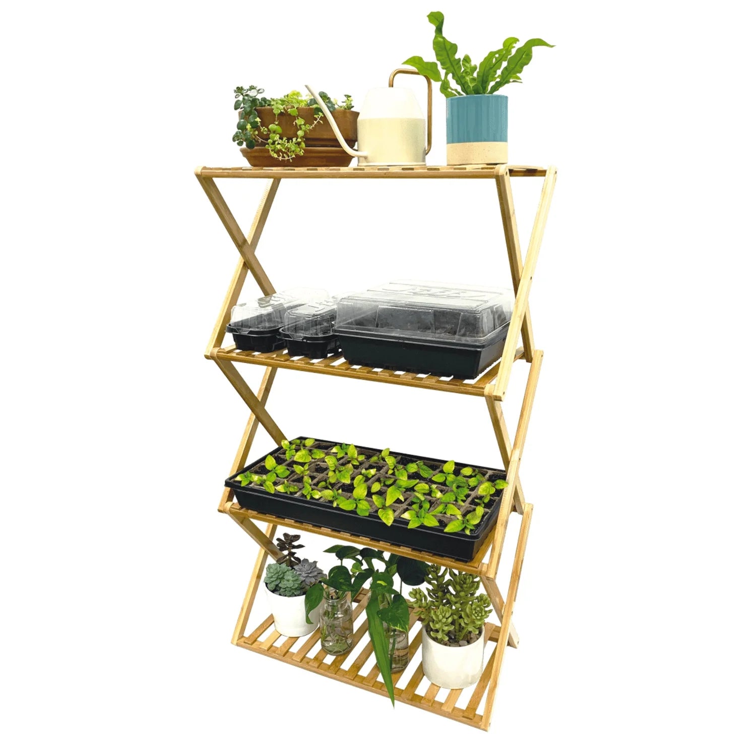 Indoor Multi-Tier Bamboo Plant Stand with Collapsible Design