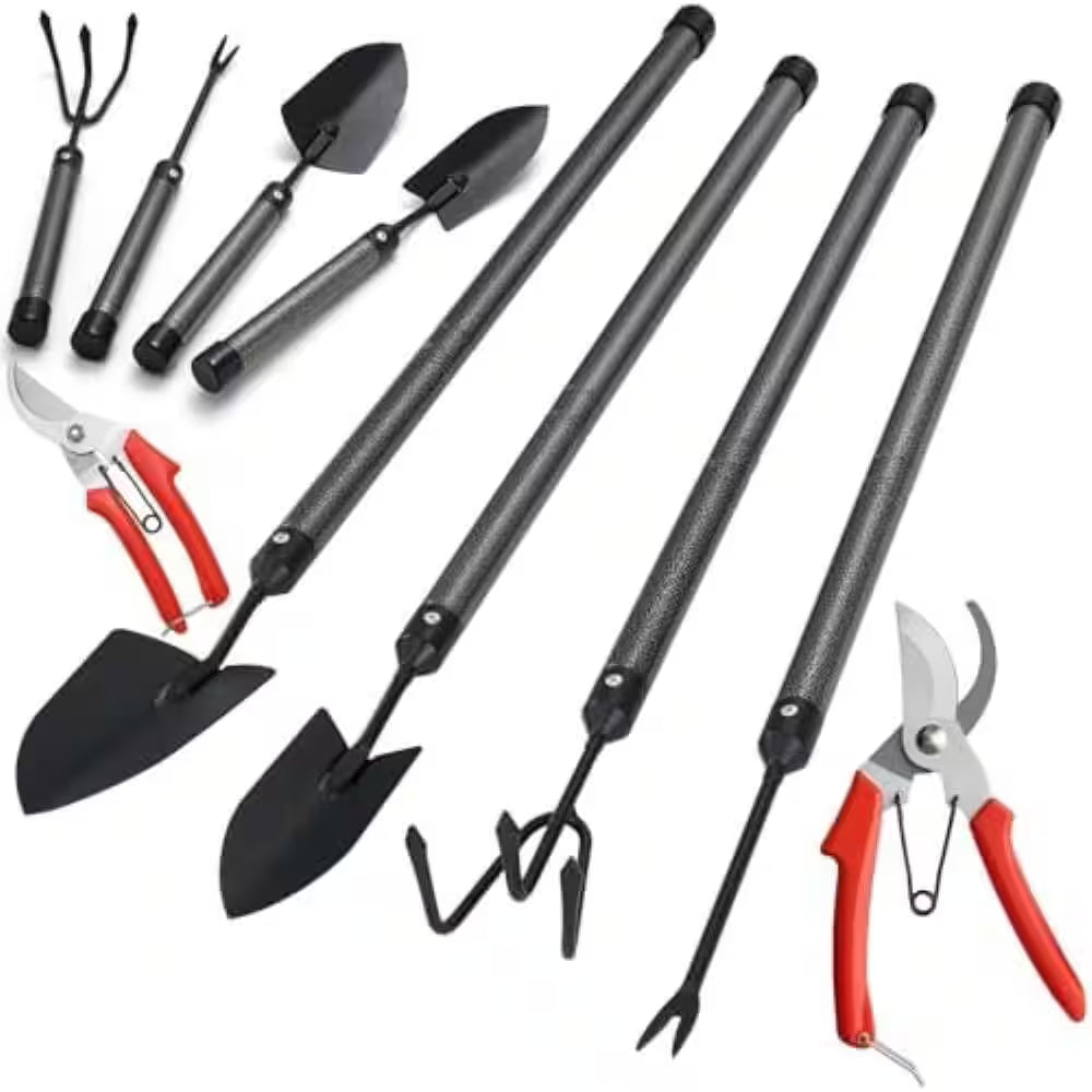 Garden Tools Set with Extension Handles 5 Piece Thick Heavy Duty Steel Rust-Proof 