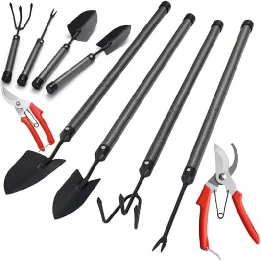 Garden Tools Set with Extension Handles 5 Piece Thick Heavy Duty Steel Rust-Proof 