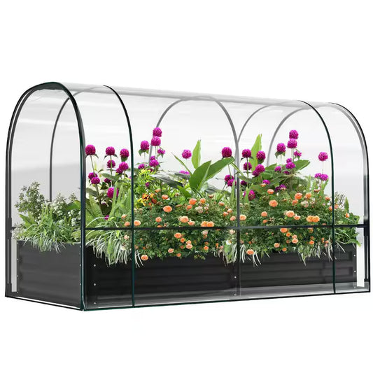 Portable Greenhouse Cover W/Raised Garden Bed and 2-Roll-Up Windows Metal Mini Greenhouse 71 In. X 35 In. X 45 In.