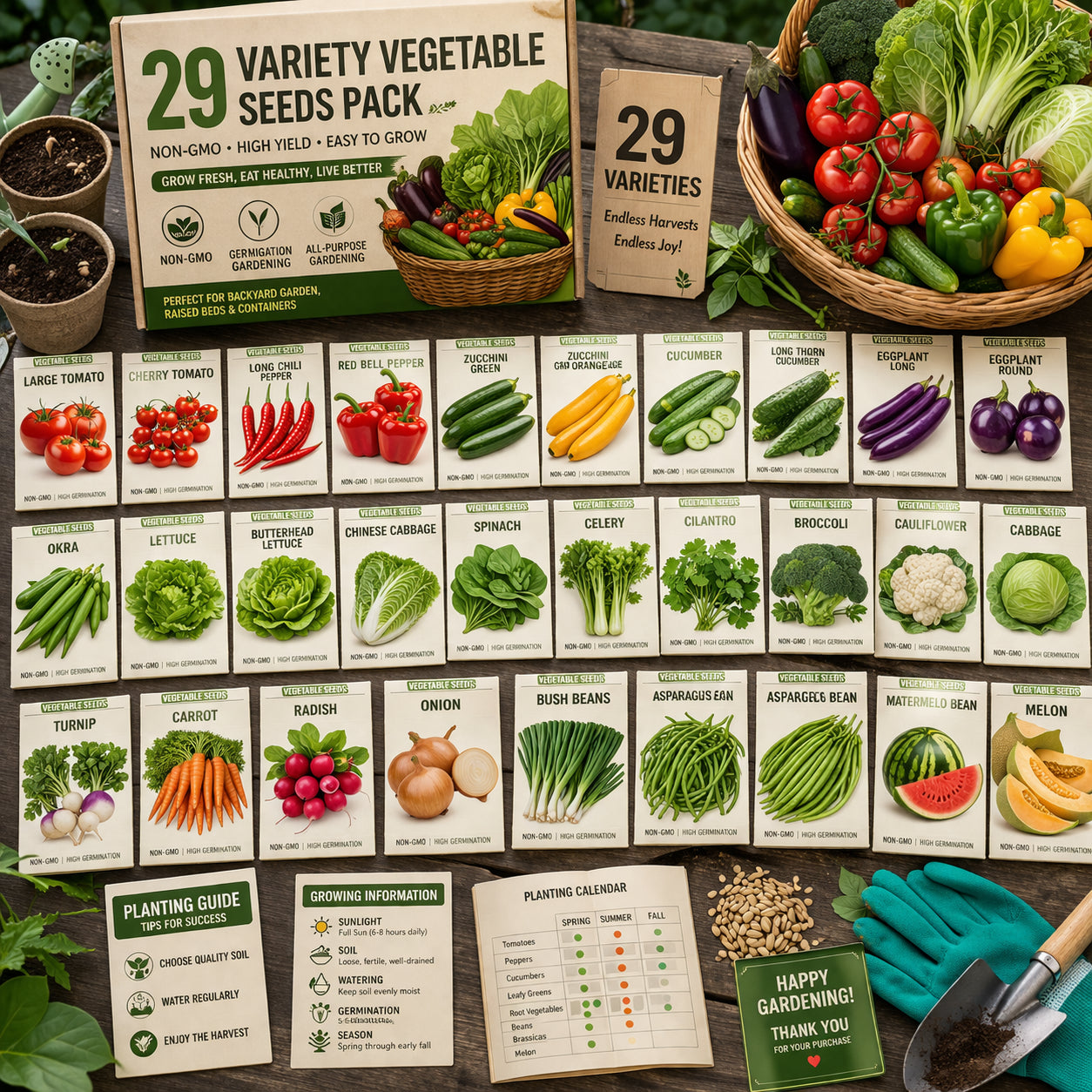 Atlas Vegetable Seeds Survival Garden Kit - over 30,000 Seeds, 29 Varieties