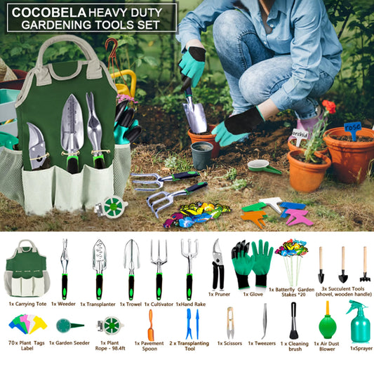 111Pcs Garden Tools Set + Succulent Tools Set, Heavy Duty Aluminum Manual Garden Kit Outdoor Gardening 