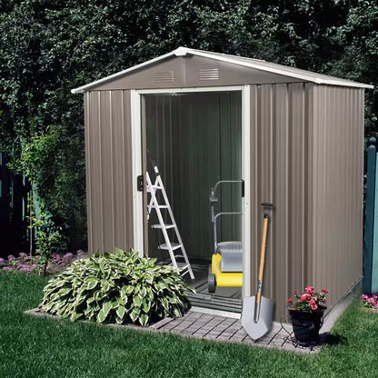 6 Ft. X 5 Ft. Gray Outdoor Metal Garden Storage Shed with Window for Garden, Lawn (30 Sq. Ft.)