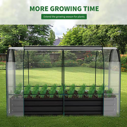 Portable Greenhouse Cover W/Raised Garden Bed and 2-Roll-Up Windows Metal Mini Greenhouse 71 In. X 35 In. X 45 In.