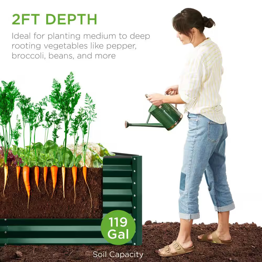 4 Ft. X 2 Ft. X 2 Ft. Dark Green Rectangular Steel Raised Garden Bed Planter Box for Vegetables, Flowers, Herbs