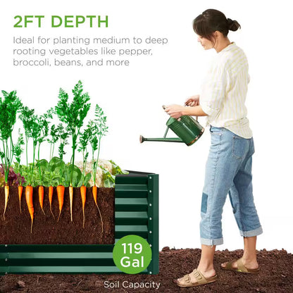 4 Ft. X 2 Ft. X 2 Ft. Dark Green Rectangular Steel Raised Garden Bed Planter Box for Vegetables, Flowers, Herbs