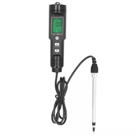 Digital Soil Tester LCD Backlight Display Soil EC Temperature Tester Portable Conductivity Meter for Hydroponics, Black