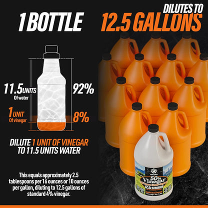 50% Pure Concentrated Vinegar | Maximum-Performance (12.5X) Power | Technical Grade | Dilutes Easily to 5% Acidity (1.5 Cups per Gallon) | Home and Outdoor Cleaning Concentrate | 1 Gallon