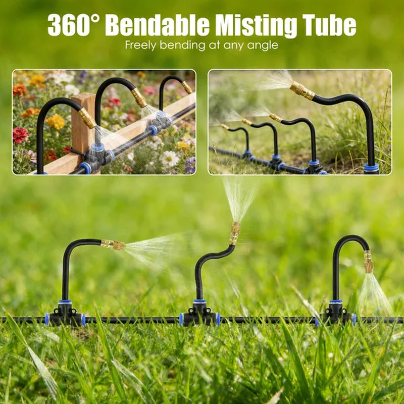 360° Bendable Drip Irrigation System with 49FT 5/8' Tubing Hose 5/16' Faucet Connector Automatic Watering Misting Kit for Garden Greenhouse Yard Lawn