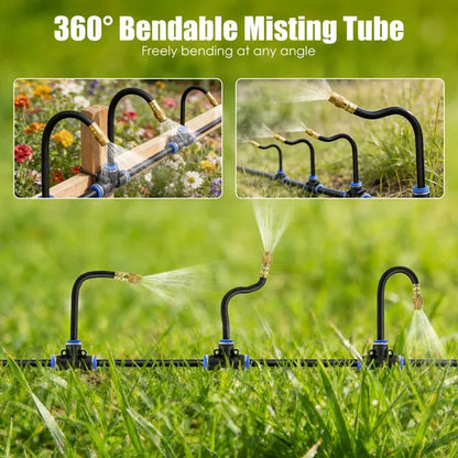 360° Bendable Drip Irrigation System with 49FT 5/8' Tubing Hose 5/16' Faucet Connector Automatic Watering Misting Kit for Garden Greenhouse Yard Lawn