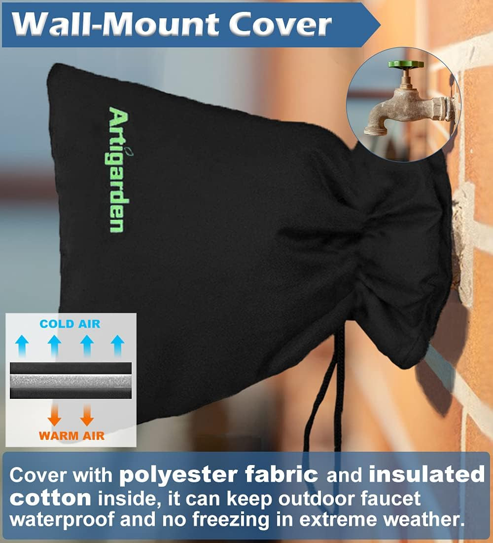 Upgraded Outdoor Faucet Cover for Winter Freeze Protection - outside Water Hose Bib Insulated Sock for Cold Weather, Black, Pack of 2