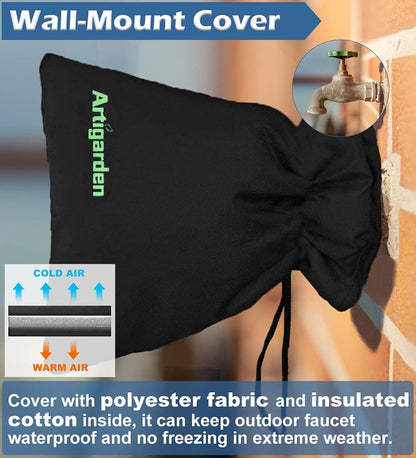 Upgraded Outdoor Faucet Cover for Winter Freeze Protection - outside Water Hose Bib Insulated Sock for Cold Weather, Black, Pack of 2