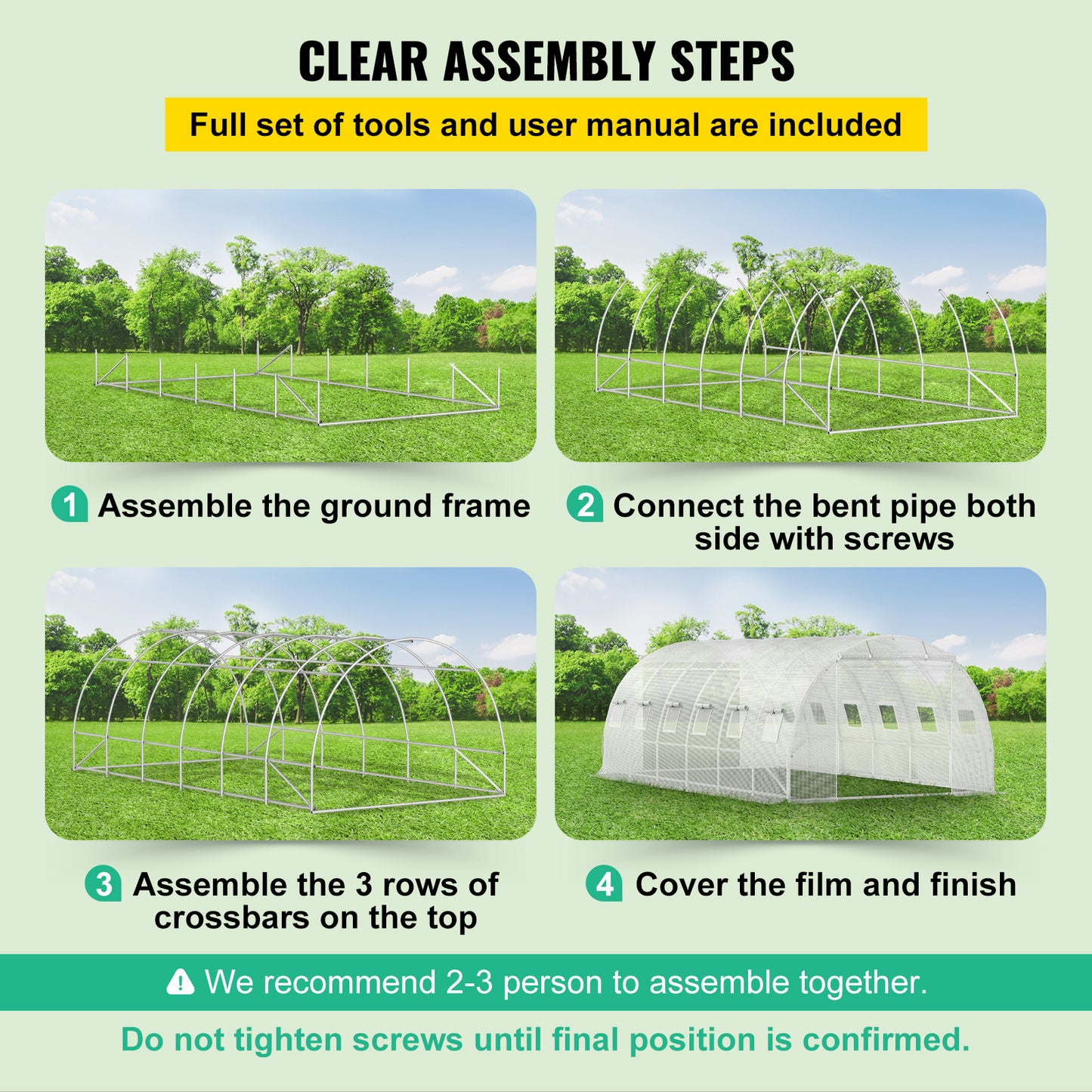 VEVOR Walk-In Tunnel Greenhouse, 20 X 10 X 7 Ft Portable Plant Hot House W Galvanized Steel Hoops, 3 Top Beams, Diagonal Poles, 2 Zippered Doors & 12 Roll-Up Windows, White